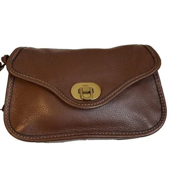 Fossil Heritage Mini Flap Crossbody Bag Brown Leather  EUC - Picture 15 of 16